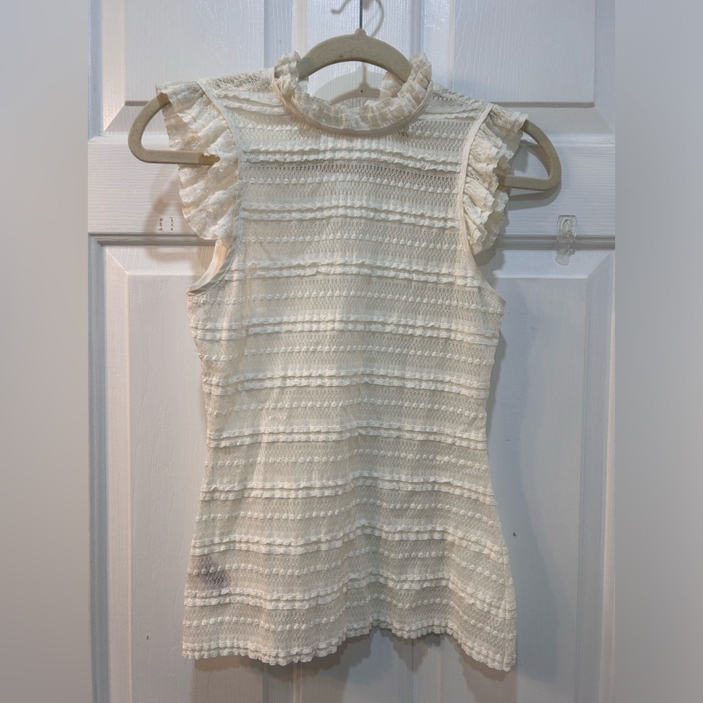 Cinq a Sept Feminine Ivory Lace Sleeveless Top XS Whimsical‎ Blouse Fairy Sheer